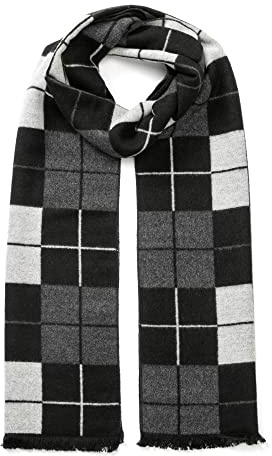 tonten Klassischer australischer Wollschal für Herren, warm, kariert, leicht, gestrickt, gestreift, mit Geschenkbox (Weiß schwarz)
