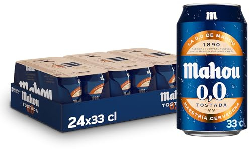 Mahou 0,0 Tostada, Cerveza Lager Sin Alcohol, Pack 24 Latas x 33cl