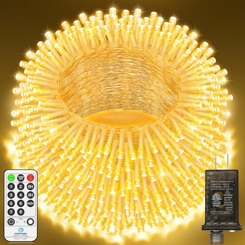 JXLEDAYY 403FT 1000 LED String Lights Outdoor Fairy Lights Plug in Christmas Lights with Remote Timer 8 Modes for Outside House Garden Party Wedding Decorations-Warm White