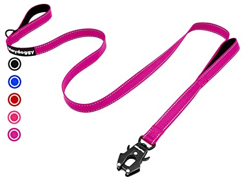 Reflektierend Hundeleine 1,8m für Große Mittlere Kleine Hund, Robust Nylon Trainingsleine mit Zwei Griff & Auto Sperre Karabiner, Anti-Zug Walken Sicherheit Kontrolle Führleine Heiß Rosa 6ft