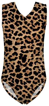 Wideasale Gymnastics Leotards for Girls Age 5-6 One Piece Dance Ballet Uniform Brown Cheetah Leopard Print UPF 50+ Rash Guard Summer Beach Swimsuit Kid Bikini