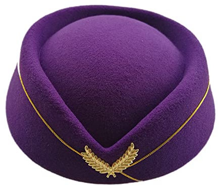 oonui Baskenmütze Damen Filz Air Hostessen Baskenmütze Hut Base Cap Airline Stewardess Formelle Uniform Hut Mützen Zubehör, Lila, Einheitsgröße