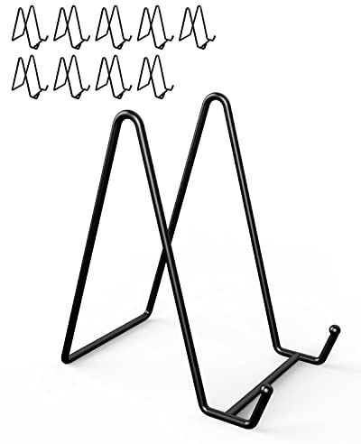 Lzerking 10 Packs Display Stands for Plate, 6 Inches Black Plate Stands for Display, Metal Plate Holder Picture Stand for Picture, Decorative Plate, Book, Photo