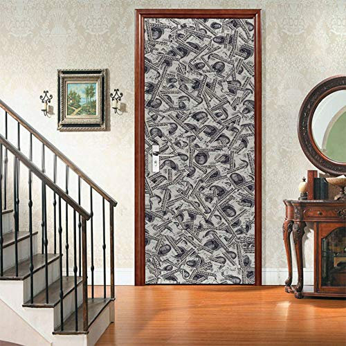 ZAPVI Türtapete selbstklebend Schwarz-Weiß-Dollar Türaufkleber Türfolie Türposter B85 x H205cm