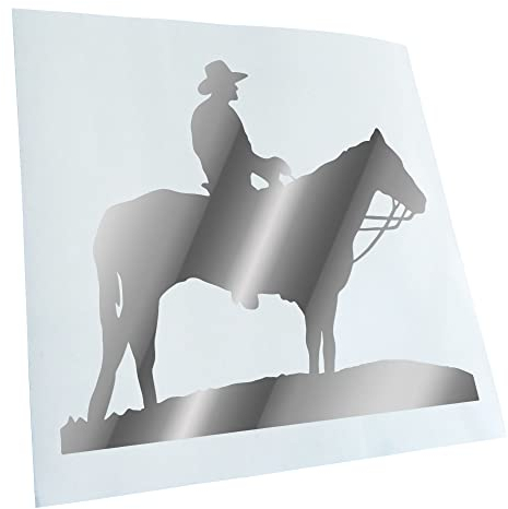Kiwistar - Autoaufkleber - Chrom - 24x22cm Cowboy mit Pferd Steppe Aufkleber für Auto, Laptop, Fahrrad, LKW, Motorrad mehrfarbig JDM Decal Racing