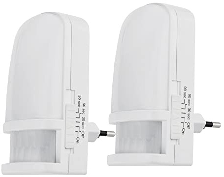 ChiliTec LED Nachtlicht mit Bewegungsmelder, 230V Steckdose, 2 Stück | Dämmerungsschalter, Zeit einstellbar, Modus On Off Auto, Warmweiß