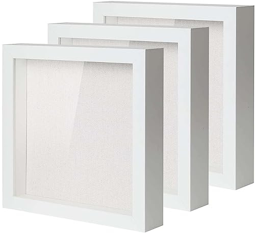 Muzilife 3D Bilderrahmen zum Befüllen, 3 Stück Weiß, 22x22cm | Tiefe Objektrahmen mit Glasscheibe Dreiteiliges Set, Quadratische Form, Geschenk für Familie Freunde