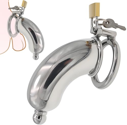 Men's Stainless Steel Penis Lock Penis Ring Cage with Lock Metal Chastity Appliance with Urethral Tube