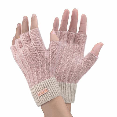Fingerlose Winterhandschuhe für Damen - Winterhandschuhe Ohne Fingerkuppen Thermohandschuhe Warme Winter Handschuhe Arbeiten Radfahren Fahren