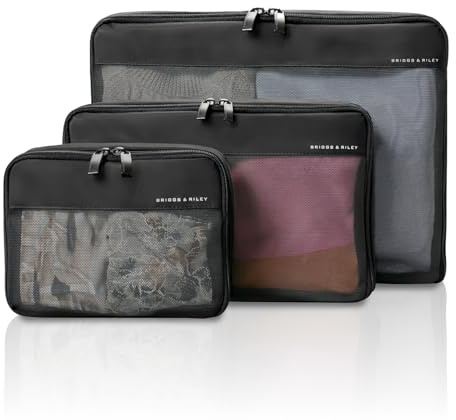 Briggs & Riley Compression Packing Cube Set for Women & Men - Bag Organiser for Hold Suitcase & Cabin Luggage, Pack Accessories for Vacation - 3-Piece, Black