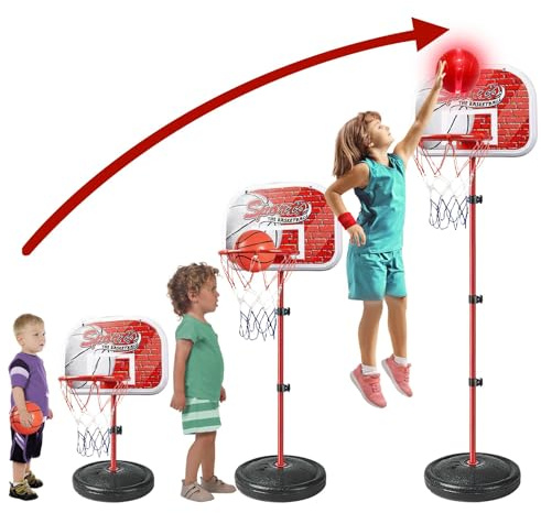 Xwin Luminous LED Soft Foam Portable Basketball Hoop Adjustable Height Inflator Toys Indoor Outdoor Light-Up Ball Summer Garden Beach Sports Accessory Learning