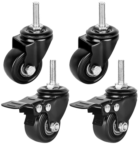 4 ruote per mobile: ruota girevole M8, filettatura m8, carichi pesanti, in gomma, per scooter, poltrone, esterni, Castors 2 con freno e 2 senza