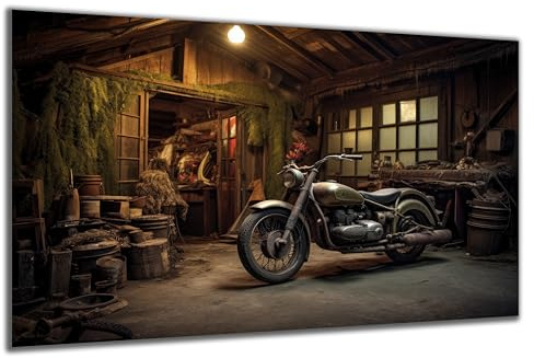 DARO Design - Wand-Bild auf 6mm HDF 84x56 cm Lost Place Motorrad Garage - Wand-Deko Bilder Geschenk