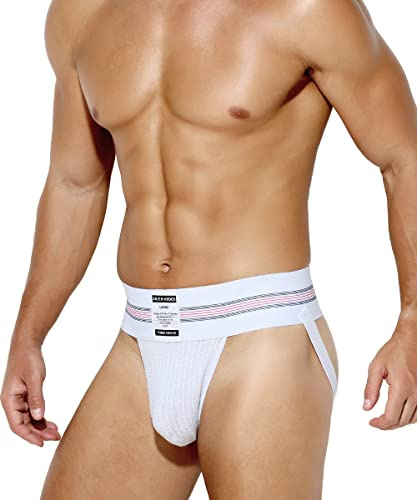 Arjen Kroos Men's Athletic Supporter Workout Running Jockstrap Underwear With Wide Band,WHITE-AK7004,Medium