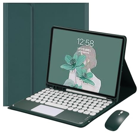 Funda Teclado para Samsung Galaxy Tab A9 Plus con Bluetooth Ratón, Magnético Español Ñ QWERTY Teclado con Touchpad para Samsung Tab A9+ 11 2023 SM-X210/X216/X218, Verde Oscuro Con Touchpad y Ratón
