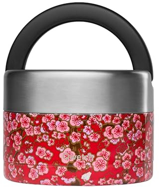 QWETCH - Lunch Box Isotherme Inox avec Poignée - Flowers Rouge 650ml - Boîte Alimentaire Repas Chaud - 5h Chaud et 7h Froid - Etanche & Sans-BPA