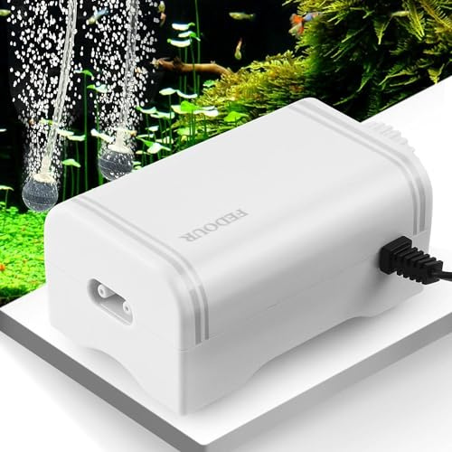 FEDOUR 300LPH Silent Mini Bomba de Aire Acuario, Bomba de Oxígeno para Acuarios, Potente Oxigenador Acuario silencioso para peceras y tortugueras de hasta 350 L, Bomba de Aire de Doble Salida