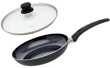 ELO 9806750 Set Aluminiumpfanne und Glaskochdeckel, Pfanne für alle Herdarten außer Induktion, Bratpfanne, PFAS-frei, Aluminium, Edelstahl, Glas, Kunststoff, 20 x 4,5 cm