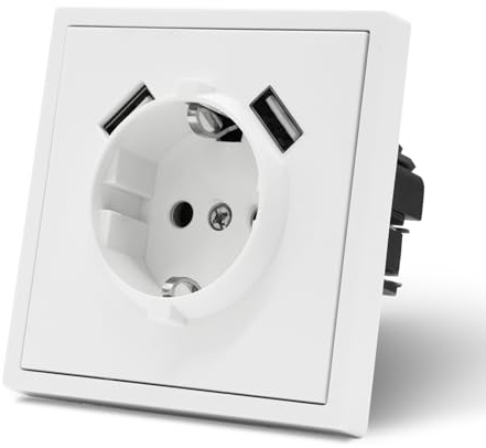 MVAVA Prise EU-Standard, Prise Murale en Plastic, Installation Facile, 1 Gang avec USB, Blanc