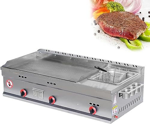 SmPinnaA Plancha De Gas para Encimera Comercial, Teppanyaki De Acero Inoxidable para Restaurante con Temperatura Ajustable, Parrilla De Gas Lpg para Cocina para Catering Al Aire Libre