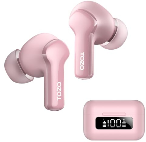 TOZO NC3 Kabellose Bluetooth In Ear Kopfhörer ANC mit Digitalanzeige IPX8 | Hybrid Active Noise Cancelling, 6 Mikrofone für klare Anrufe, 68 Std. Akkulaufzeit, App-Steuerung und Digitalanzeige
