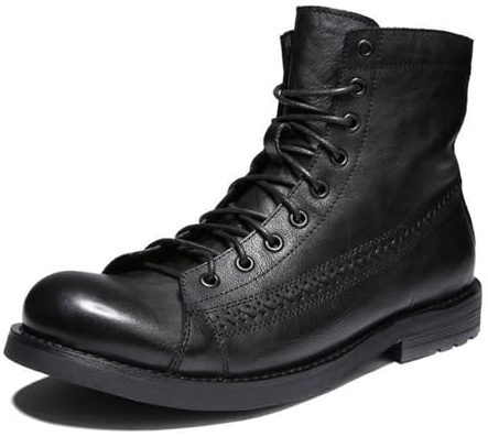 LMUIPMAA Botas Moto Impermeables Hombre Cuero Militares Cordones Moteras Botines,Negro,42 EU