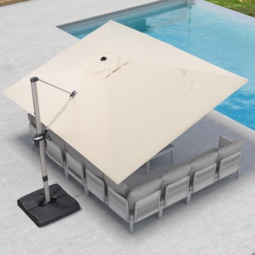 PURPLE LEAF Sonnenschirm Rechteckig 300 x 400 cm Aluminium Ampelschirm Groß XXL 360° Drehbar Gartenschirm mit Kurbel Neigbar Waterdicht Sonnenschutz Marktschirm UV 50+ für Garten Terrasse, Beige