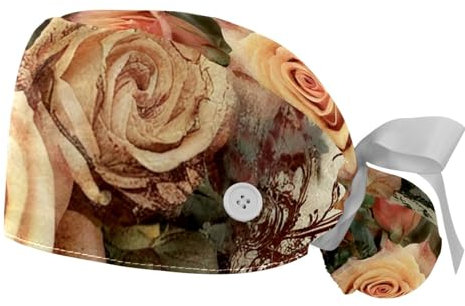 2 Stücke，OP-Hauben für Frauen，Kochmütze，OP-Haarnetz für Frauen,Für die Küche,Blume Pflanze Rose