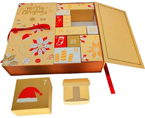 Boîte de compte à rebours de Noël – Boîte cadeau de Noël | 24 grilles pour adultes faites vos propres calendriers de l'Avent – Boîtes vides en carton à remplir, calendrier de l'Avent de 24 jours