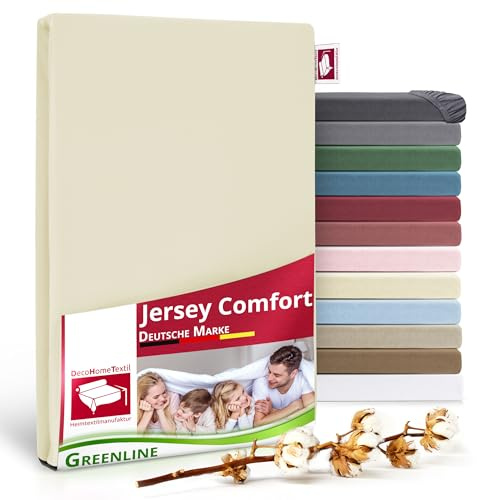 DecoHomeTextil Spannbettlaken, Champagner 90-100x200 cm | Greenline Serie, Premium Jersey, 100% Baumwolle, Bettlaken, Spannbetttuch