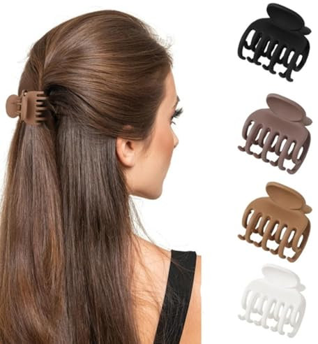 Lot de 4 pinces à cheveux mates moyennes de 4 cm pour femmes et filles – Double rangée de petites pinces à cheveux fins/moyennes – Pinces antidérapantes (blanc, kaki, marron, noir)