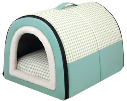 Pevfeciy Hundehütte Hundehöhle Hundebett Katzenhöhle Tierbett Hundehaus 2 in 1 Hundehütte waschbares tragbare Hundehütte,Grün,M