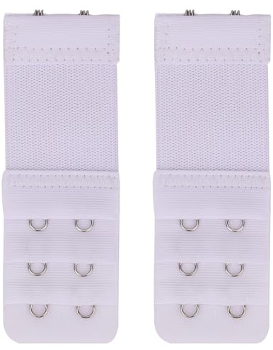 Trimming Shop Elastic Bra Extenders 3x2/3x3 Hook Extension Strap, 2 Pack | Soft & Comfortable, Stretchy, Adjustable Bra Back Extension, Polyester and Stainless Steel Hook Design, 9x3.2cm / 9x5.6cm