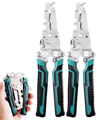 18 In 1 Foldable Ｗire Stripper Crimper, Folding Wire Stripping Tool, Multifunctional Wire Strippers Electrical，Electric Cable Stripper, Cable Cutters with Plier, Crimper, Twister, Splitting, 2pcs