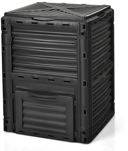 COSTWAY 300 Litre Garden Compost Bin, Outdoor Organic Waste Converter Composter, Recycling Soil Grass Storage Composting Box (Black)