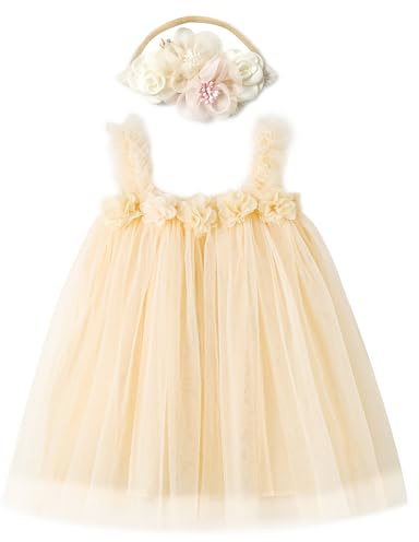 Miipat Robes Bébé Fille Jeune Enfant Princesse Tulle Tutu Robe vec Ceintures de Tête Florale pour Gâteau Cassé Fête d'anniversaire Prise de Photos Mariage