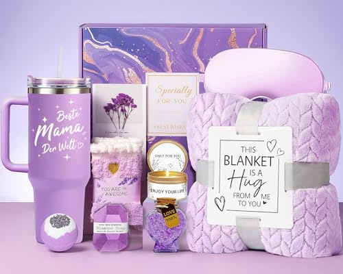 Geschenke für Mama, Entspannung Spa Geburtstagsgeschenk Geschenkset 11PCS | Mama Geschenke mit 40OZ 1200ML, Edelstahl-Kaffeebecher, Kuscheldecke, Badezusatz, Geburtstag, Weihnachten, Muttertag - Mama