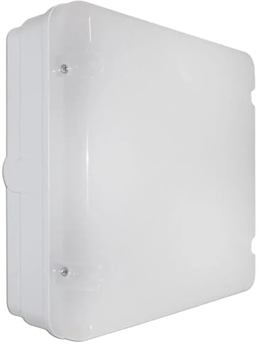 Bright Source Wall & Ceiling Square Utility LED Bulkhead, White, Emergency, Photocell, Switchable Wattage 9W 14W 18W, IP65, 120° Beam Angle, Switchable 3CCT Colour 3000K 4000K 6000K