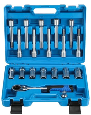 ISINEVER 19tlg Stoßdämpfer Nuss Werkzeug Satz Federbein Domlager Wechsel Spezial Stecknuss 1/2' Antrieb 12,5 mm | Wechsel Steckschlüssel