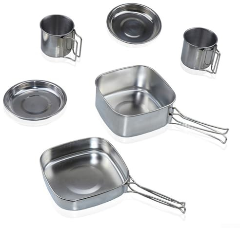 Besttoolifes Camping Crockery Set Pot,Stainless Steel Cookware Set, For Camping Hiking Picnic,Stackable Portable Outdoor Cooking Kit