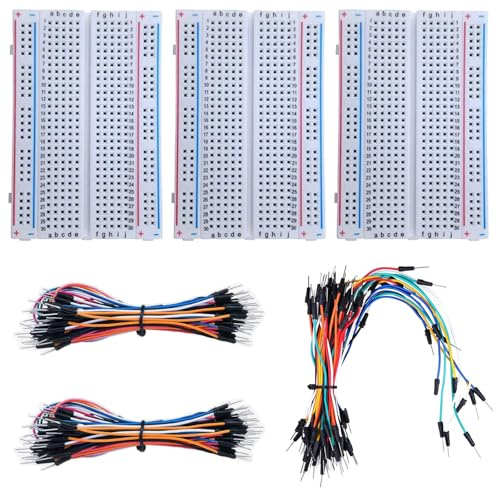 GTIWUNG 3 stycken 400 slipspunkter mini breadboard kit, lödfri prototyp kretskort för Arduino Proto Shield + 195 st plug-in bygelkablar kabel