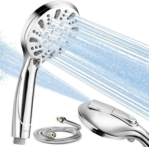 High Pressure Shower Head and Hose 1.8m, OHDAY 6 Spray Modes Powerful Handheld Showerhead Built-in Power Wash to Clean Tub Tile Pets Bathroom Corner