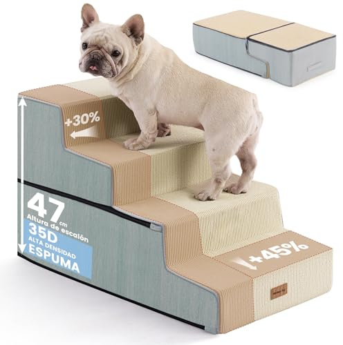 Gardner Pet Lite Hundtrappa, Trappa för Husdjur med 4 Steg, Skumramper med Hög Densitet med Vattentät och Halkfri Beläggning, för Säng, Soffa, Lättstol och Bil, Beige