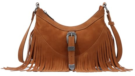 GOKTOW Fransen Tasche Damen Veganes Wildleder Crossbody Bag im Western & Boho Stil