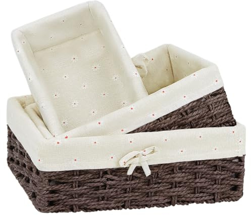 Niuny Korb Aufbewahrung Aufbewahrungskorb Geflochten Brötchenkorb 3Stk Geschenkkorb Klein Set Aufbewahrungsbox Rattan mit Innenfutter Deko Brotkorb Geflochten für Wohnzimmer Servieren Von Gebäck