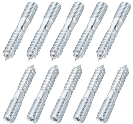 sourcing map M10 Hanger Bolts, 2.36(60mm) Length Double Headed Hanger Bolts 0.39(10mm) Wood Dowel Screw Self-Tapping Threaded Rods Screw for Assembling Wood Furniture Joint, Pack of 10