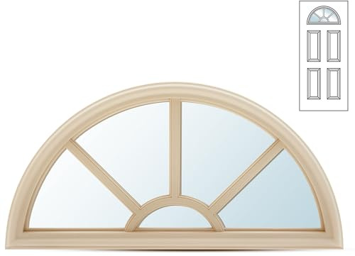 Pushglossy 22 x 10 Entry Door Glass Insert Half Round Top Exterior Door Window Inserts Replacement Kit for Home Improvement(5 Lite Low-e Glass,Tan)