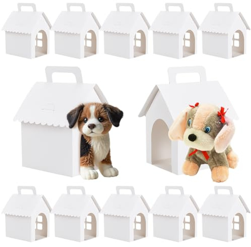 BENECREAT 30 Pack Dog Party Favors Boxes, 3.9x4.7x7 Inch White Dog House Boxes with Square Window for Puppy Adoption Birthday Party Decorations
