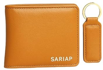 SARIAP Cartera Hombre Marrón con Monedero, 9 Ranuras, Bloqueo RFID, Billetera Efecto Piel + Llavero a Juego | Regalo Original para Hombre