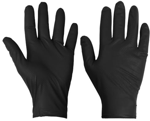 Supertouch Diamond Grip Nitrile Gloves – Heavy-Duty, Powder-Free, Chemical-Resistant, Textured Grip, EN 374 & EN 455 Compliant, Industrial Use, Black, Large, 100pcs